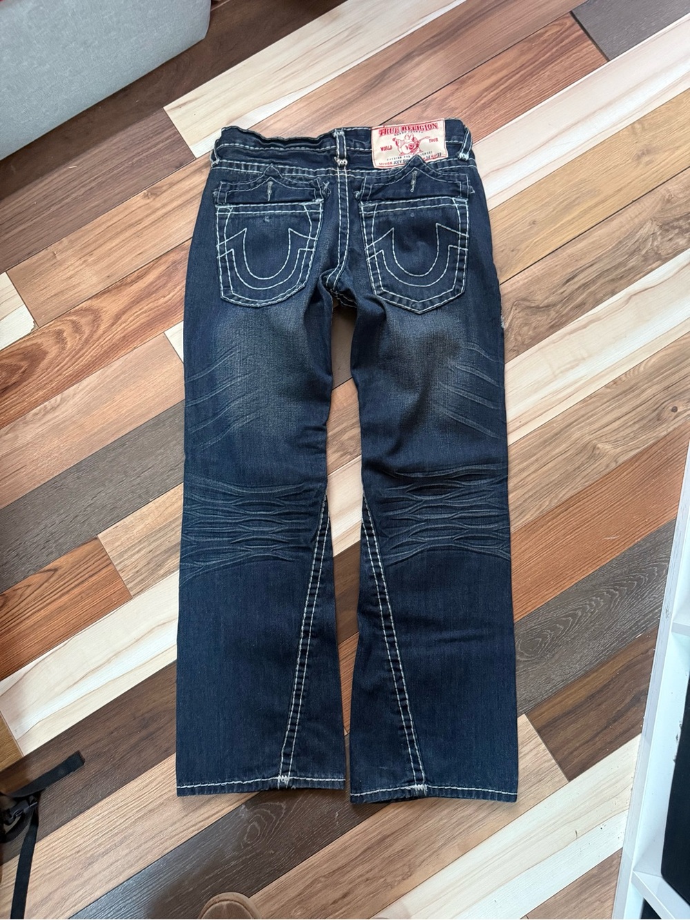 True Religion Men’s Dark Blue Bootcut Jeans with Horseshoe Stitch